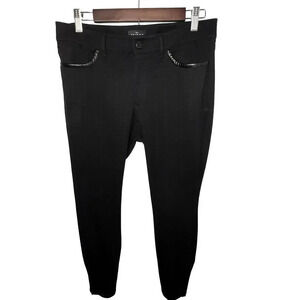 WHBM,the skinny ankle sz6 faux leather pocket button logo zip, calf zip pant